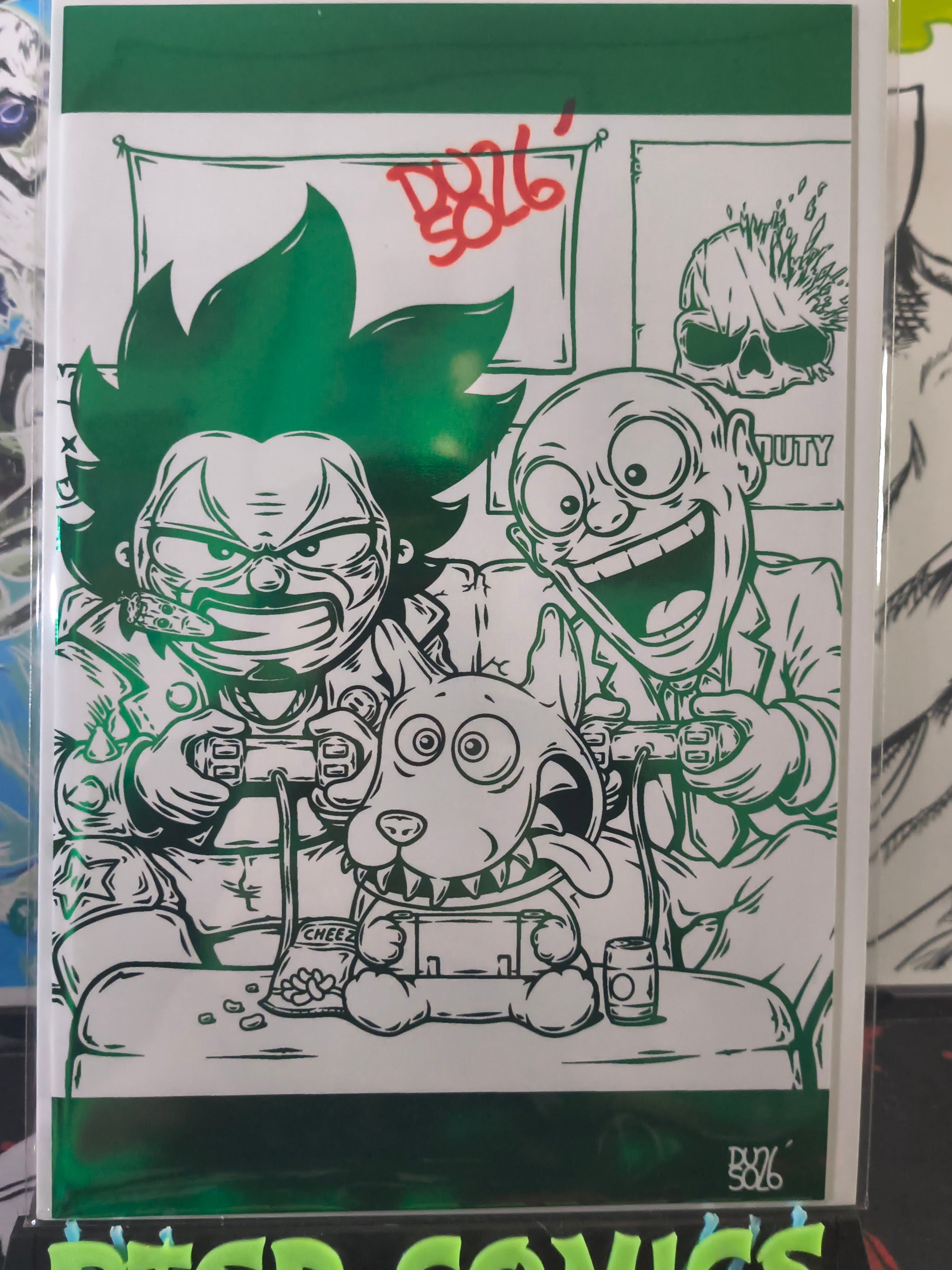 ANDY DUSO LOBO AND THE MASK WITH MILO ARTBOOK GREEN SPOT FOIL SOFT TOUCH SIGNED